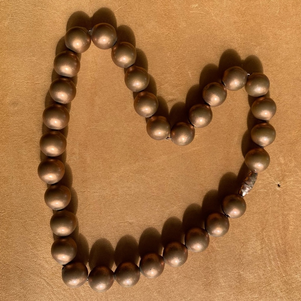 Vintage 3/8” copper beads necklace, copper chain, copper screw clasp, 14 1/2 in.